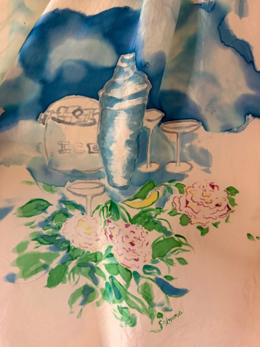 Handpainted Mens Cocktail Theme Relaxed-fit Collared Shirt Size XL Silk Coastal - Picture 11 of 12